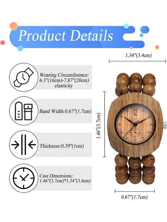 Women\'s All Brown Analog Quartz Buddhist Beaded Bracelet Elastic Wooden Watch